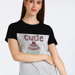 shashvi Women Grey & Black Printed Extended Sleeves T-shirt-image-24