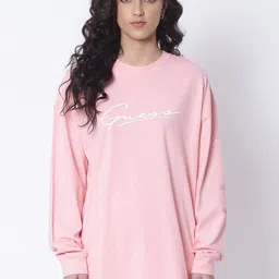 GUESS Women Pink Typography Printed Extended Sleeves T-shirt-picture-12