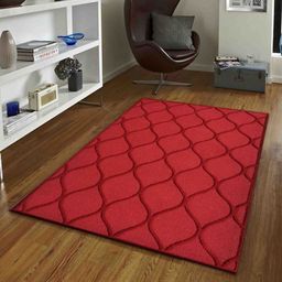 PRESTO Red Abstract Printed Hand Tufted Wool Anti-Skid Carpet-picture-44