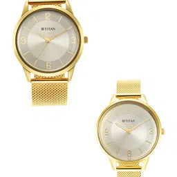 Titan Men Champagne Stainless Steel Bracelet Style His & Her Analogue Watch-image-36