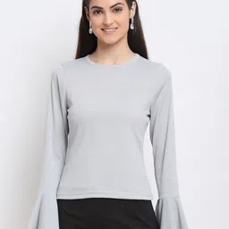 DOOR74 Women Grey Bell Sleeve T-shirt-picture-35