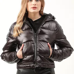 KENDALL & KYLIE Women Black Crop Puffer Jacket image 1