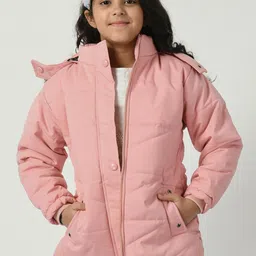 SMSHOPMORE Girls Hooded Faux Fur Trim Detailed Lightweight Padded Jacket-image-5