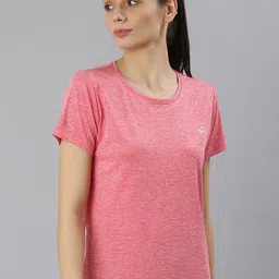 MKH Women Pink Solid Round Neck Dri-FIT T-shirt-image-63