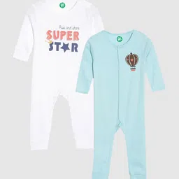 YK Organic Boys Pack Of 2 Green and White Super Star Printed Organic Cotton Sleepsuits-picture-14