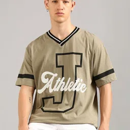 Joven Men Typography Printed V-Neck Raw Edge T-shirt-image-76