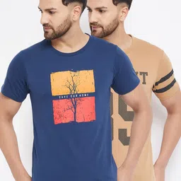 THE MILLION CLUB Men Navy Blue & Beige Pack Of 2 Printed T-shirt-picture-36