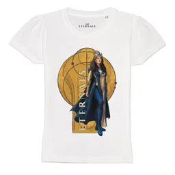 Marvel by Wear Your Mind Girls White Eternal Printed Pure Cotton Raw Edge T-shirt-picture-36