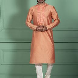 KISAH Men Geometric Embroidered Mandarin Collar Regular Kurta With Churidar Set-picture-15