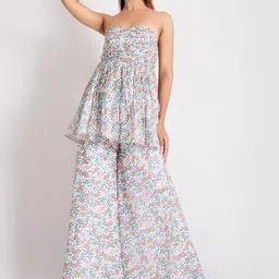 Bee Boe Floral Printed Strapless Sleeveless Top And Palazoos-image-15