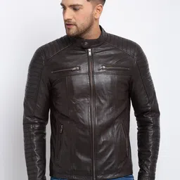 Teakwood Leathers Band Collar Leather Jacket-image-59
