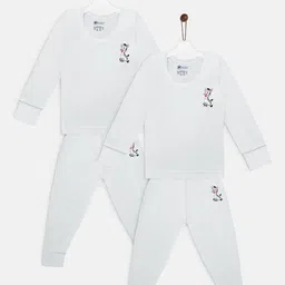 YK Basics Kids Pack Of 2 Off White Striped Thermal Set-picture-19