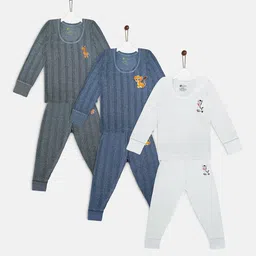 YK Basics Pack Of 3 Kids Striped Thermal Set-picture-16
