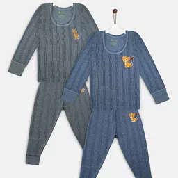 YK Basics Kids Pack Of 2 Grey & Blue Striped Thermal Set-picture-20
