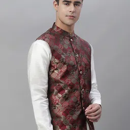 Anouk Men Maroon Woven Design Nehru Jacket-picture-39