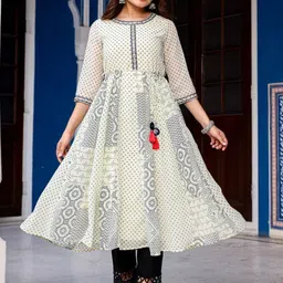 Juniper Ethnic Motifs Printed Panelled Georgette Anarkali Kurta With Trouser-picture-23