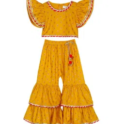 SAKA DESIGNS Girls Mustard Yellow Floral Printed Regular Top with Sharara-picture-38