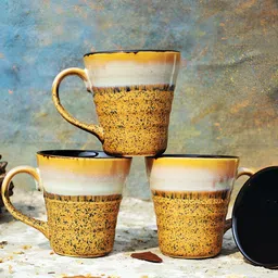 Shilpkara Mustard & Black 4Pieces Dishwasher and Microwave Safe Ceramic Mugs 260ml Each-picture-15