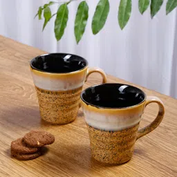 Shilpkara Mustard & Black Handcrafted Printed Ceramic Glossy Cups and Mugs-picture-16