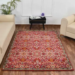 PRESTO Red & Golden Traditional Printed No Shredding Carpet image 1