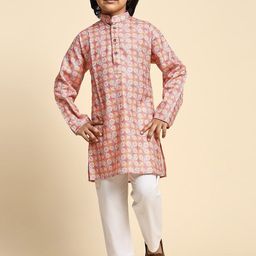 Pro-Ethic STYLE DEVELOPER Boys Floral Printed Regular Mirror Work Pure Cotton Kurta with Pyjamas-picture-11
