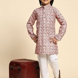 Pro-Ethic STYLE DEVELOPER Boys Floral Printed Regular Mirror Work Pure Cotton Kurta with Pyjamas-picture-10