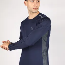 Chkokko Men Navy Blue Solid Round Neck Dry Fit T-shirt-image-97