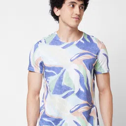 SPYKAR Round Neck Short Sleeves Printed Slim Fit Cotton T-shirt-image-74