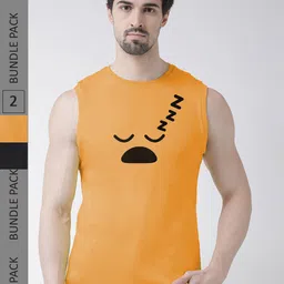 Friskers Pack Of 2 Graphic Printed Sleeveless Slim Fit Pure Cotton T-shirts image 1