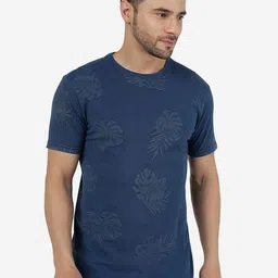 JADE BLUE Tropical Printed Pure Cotton Slim Fit T-shirt-image-86