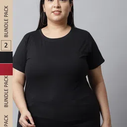 UnaOne Plus Size Round Neck Pure Cotton Slim Fit T-shirts-image-94