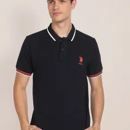 U.S. Polo Assn. Striped Collar Solid Polo Shirt-image-27