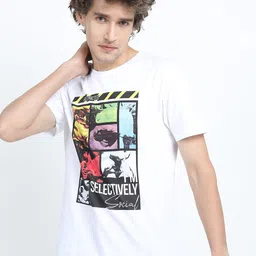 HIGHLANDER Men White Printed Round Neck Applique Slim Fit T-shirt-picture-38