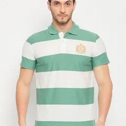 Duke Men Striped Polo Collar Embroidered Cotton T-shirt-picture-35