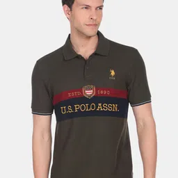 U.S. Polo Assn. Men Typography Printed Polo Collar Slim Fit Cotton T-shirt image 1