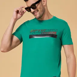 People Green Typography Printed Cotton Slim Fit Casual T-shirt-picture-41