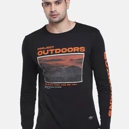 People Men Black Typography Printed Slim Fit Cotton T-shirt image 1