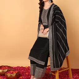 AHIKA Embroidered Regular Kurta With Palazzos & With Dupatta-picture-36