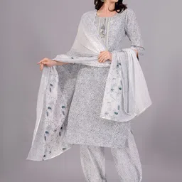 JC4U Floral Printed Gotta Patti Pure Cotton Kurta With Salwar & Dupatta-image-6