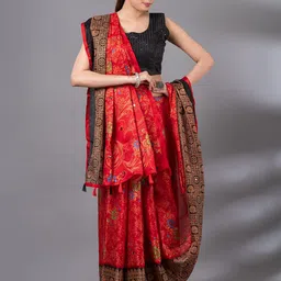 MAHALASA Floral Mirror Work Jute Cotton Saree-picture-1