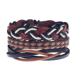 OOMPH Men Set of 4 Leather Multistrand Bracelets-image-27