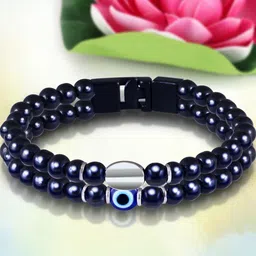 MEENAZ Silver-Plated Leather Evil Eye Beaded Link Bracelet-picture-25