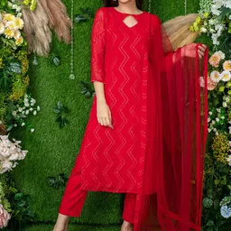 Label Shaurya Sanadhya Chevron Embroidered Mirror Work Kurta with Trousers & With-picture-22
