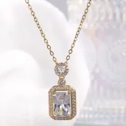 V FASHION JEWELLERY Gold-Plated CZ Stone Studded Pendant With Chain-picture-15
