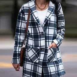 StyleCast Blue Checked Shawl Collar Longline Overcoat-picture-31