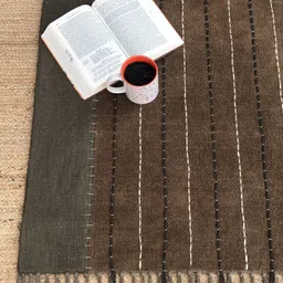 Art Avenue Brown & Blue Embroidered Cotton Rectangular Carpet image 1