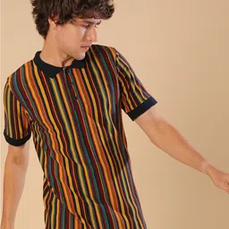 Campus Sutra Mustard Striped Polo Collar Casual T-shirt-picture-13