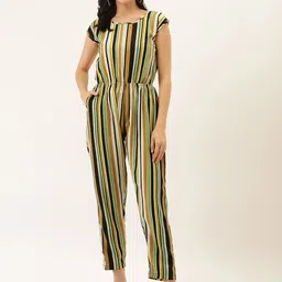 Darzi Women Green & Black Striped Basic Jumpsuit-picture-16