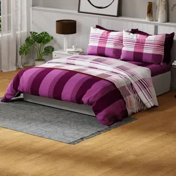 United Colors of Benetton Rainbow Purple Cotton 144 TC Queen Bedsheet & 2 Pillow Covers-picture-40