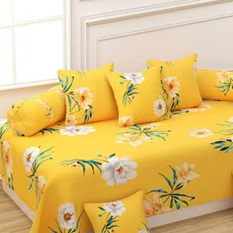 Bajo's Yellow & White 8 Pieces Floral Printed Cotton Diwan Set-picture-29